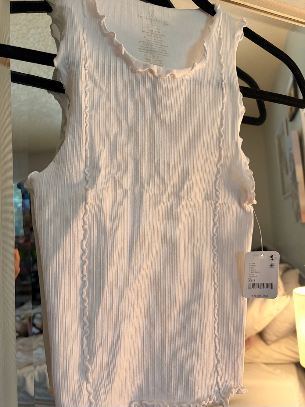 White Ribbed Scallop-Edge Tank Top - Picture 4 of 4